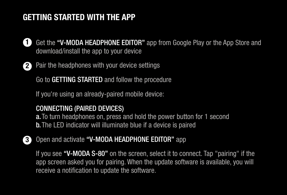 Getting started with the app | V-MODA S-80 On-Ear Bluetooth Headphones and Personal Speaker System (Rose Gold) User Manual | Page 17 / 28