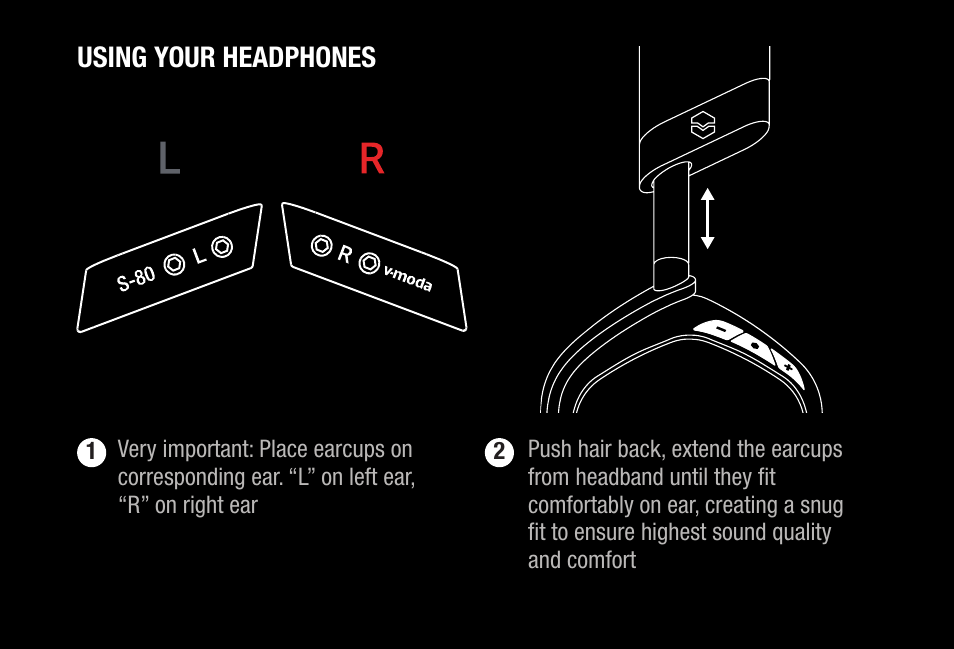 Using your headphones | V-MODA S-80 On-Ear Bluetooth Headphones and Personal Speaker System (Rose Gold) User Manual | Page 7 / 28