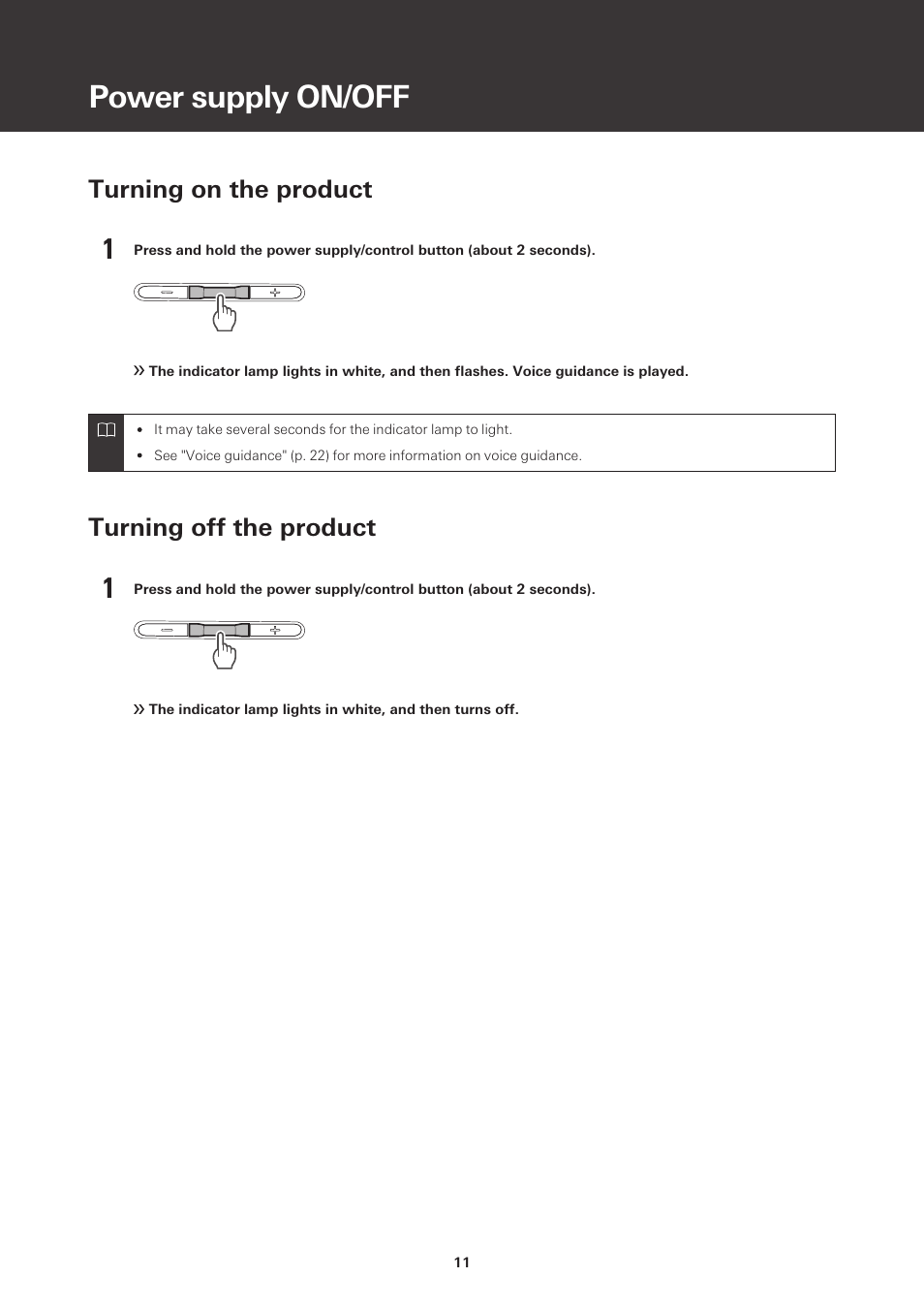 Power supply on/off, Turning on the product, Turning off the product | Audio-Technica ATH-S220BT Wireless On-Ear Headphones (White) User Manual | Page 11 / 30