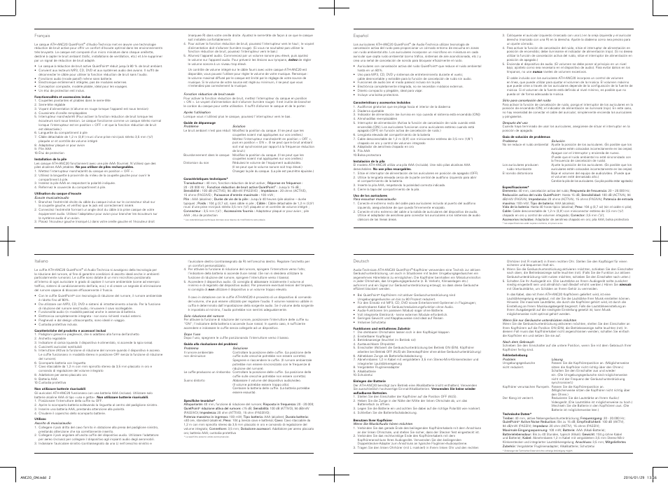 Audio-Technica ATH-ANC20 QuietPoint Active Noise-Cancelling On-Ear Headphones User Manual | Page 2 / 4