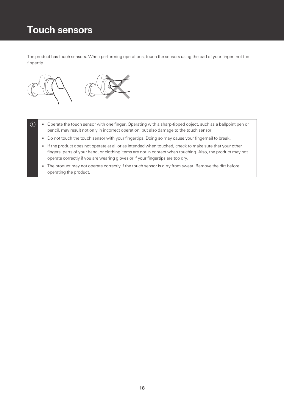 Touch sensors | Audio-Technica ATH-SQ1TW True Wireless In-Ear Headphones (Popcorn White) User Manual | Page 19 / 36