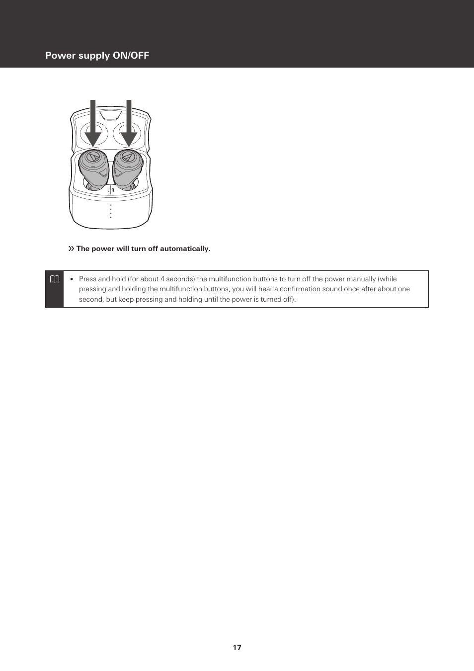 Power supply on/off | Audio-Technica ATH-CKS50TW Noise-Canceling True Wireless In-Ear Headphones (Black) User Manual | Page 18 / 40