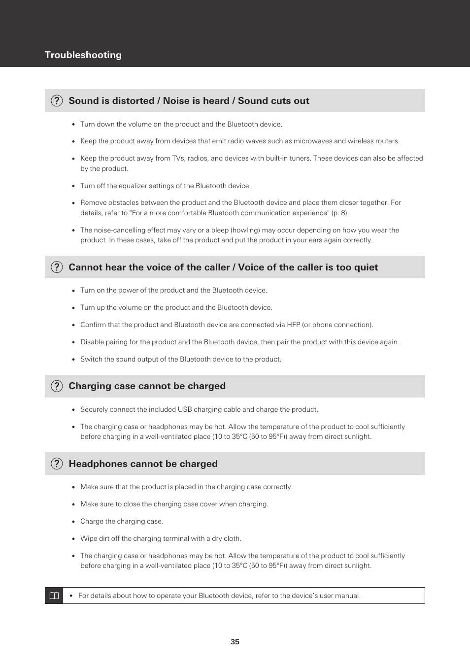 Troubleshooting, Charging case cannot be charged, Headphones cannot be charged | Audio-Technica ATH-CKS50TW Noise-Canceling True Wireless In-Ear Headphones (Black) User Manual | Page 36 / 40