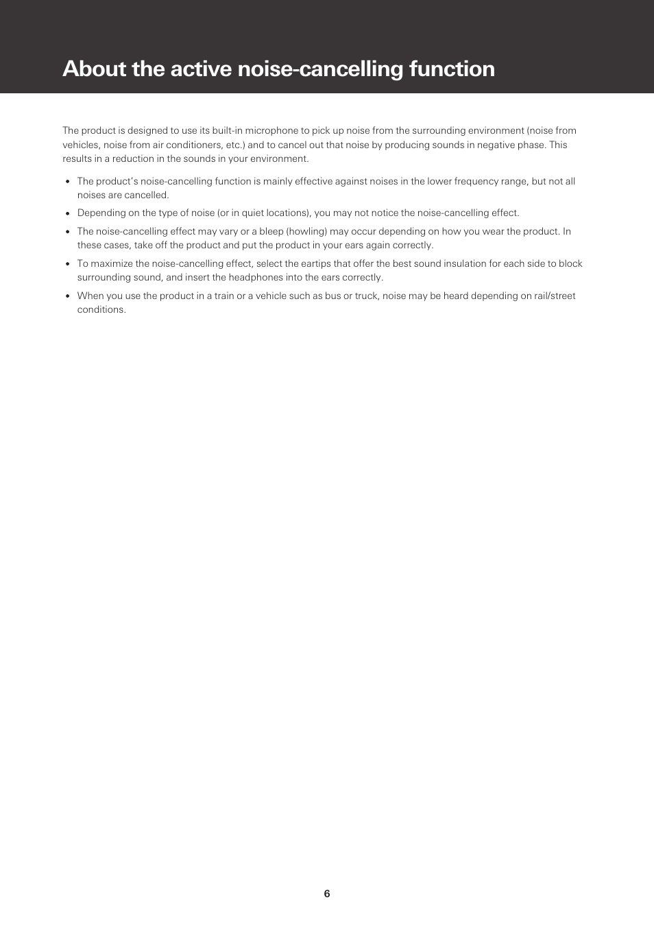 About the active noise-cancelling function | Audio-Technica ATH-CKS50TW Noise-Canceling True Wireless In-Ear Headphones (Black) User Manual | Page 7 / 40