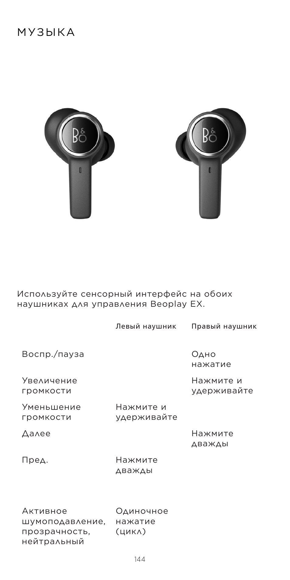 М уз ы ка | Bang & Olufsen Beoplay EX Noise-Canceling True Wireless In-Ear Headphones (Anthracite Oxygen) User Manual | Page 145 / 212