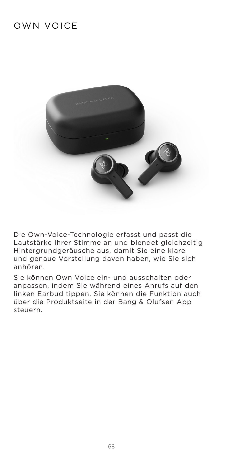 Ow n vo i c e | Bang & Olufsen Beoplay EX Noise-Canceling True Wireless In-Ear Headphones (Anthracite Oxygen) User Manual | Page 69 / 212