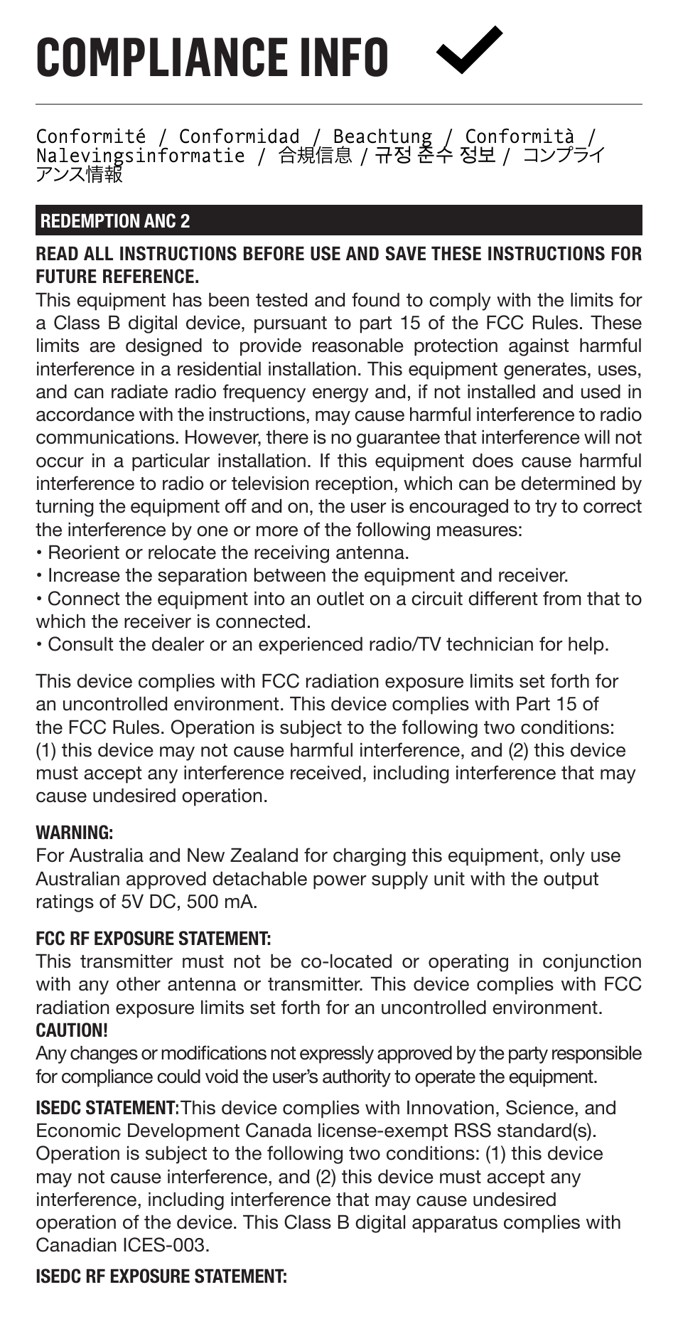 Compliance info | House of Marley Redemption 2 ANC Noise-Canceling True Wireless In-Ear Headphones (Signature Black) User Manual | Page 15 / 32