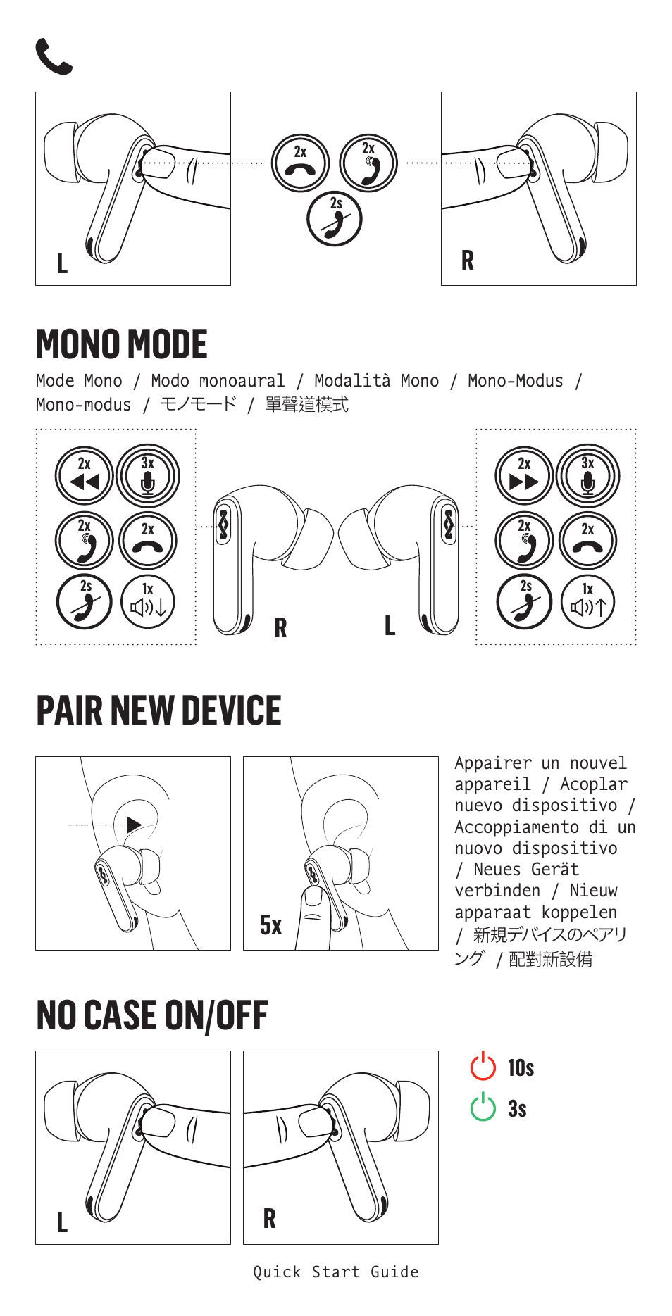Mono mode, No case on/off pair new device, Lr 5x r | House of Marley Redemption 2 ANC Noise-Canceling True Wireless In-Ear Headphones (Signature Black) User Manual | Page 4 / 32