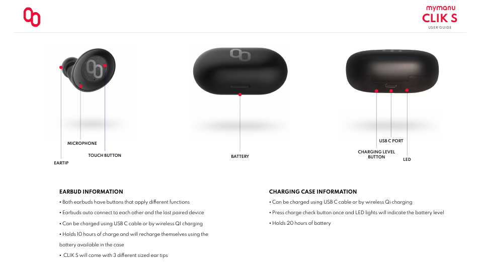 Clik s | MYMANU Clik S True Wireless In-Ear Headphones with MyJuno Translation User Manual | Page 2 / 11