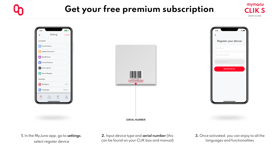 Get your free premium subscription, Clik s | MYMANU Clik S True Wireless In-Ear Headphones with MyJuno Translation User Manual | Page 6 / 11