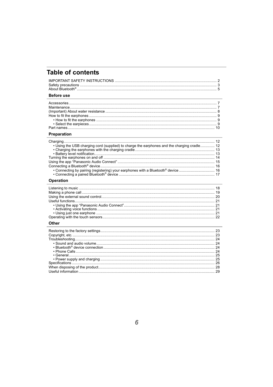 Panasonic RZ-S300W True Wireless In-Ear Headphones (Green) User Manual | Page 6 / 30