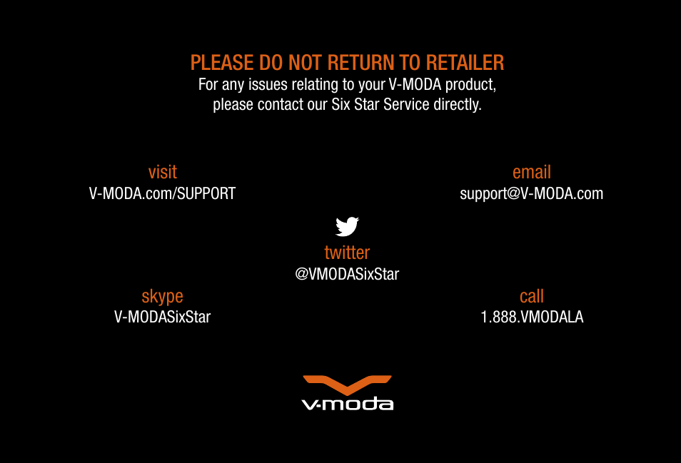 Please do not return to retailer | V-MODA Crossfade 2 Wireless Rolling Stones Edition Headphones (Matte Black, No Filter) User Manual | Page 27 / 28