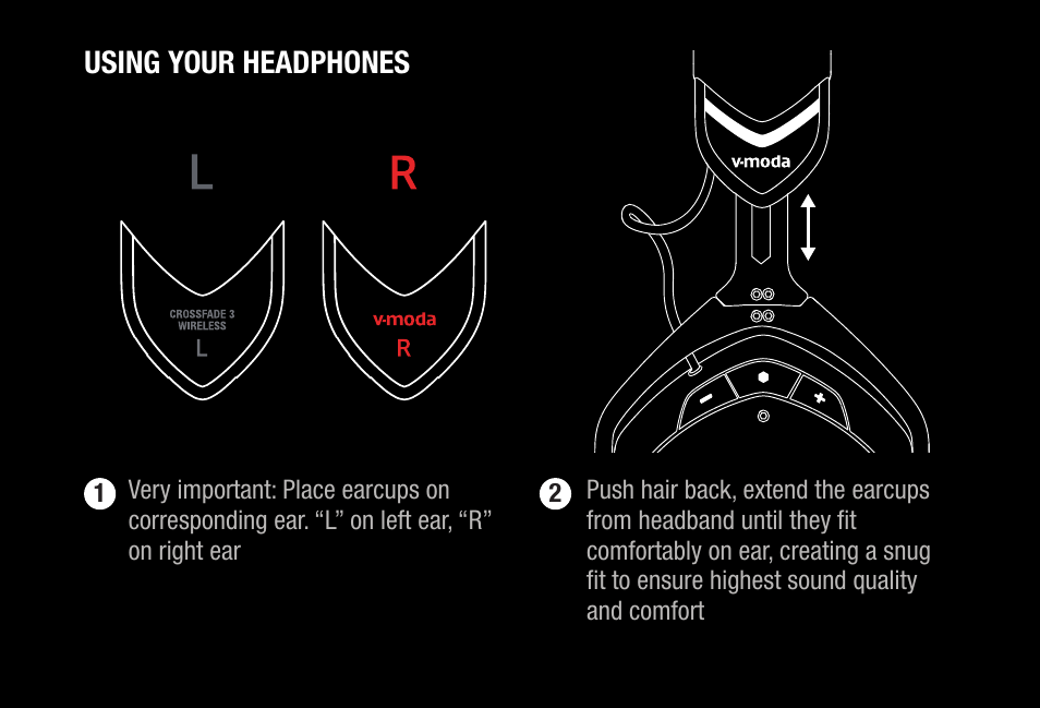 Using your headphones | V-MODA Crossfade 3 Wireless Over-Ear Headphones (Bronze Black) User Manual | Page 6 / 26