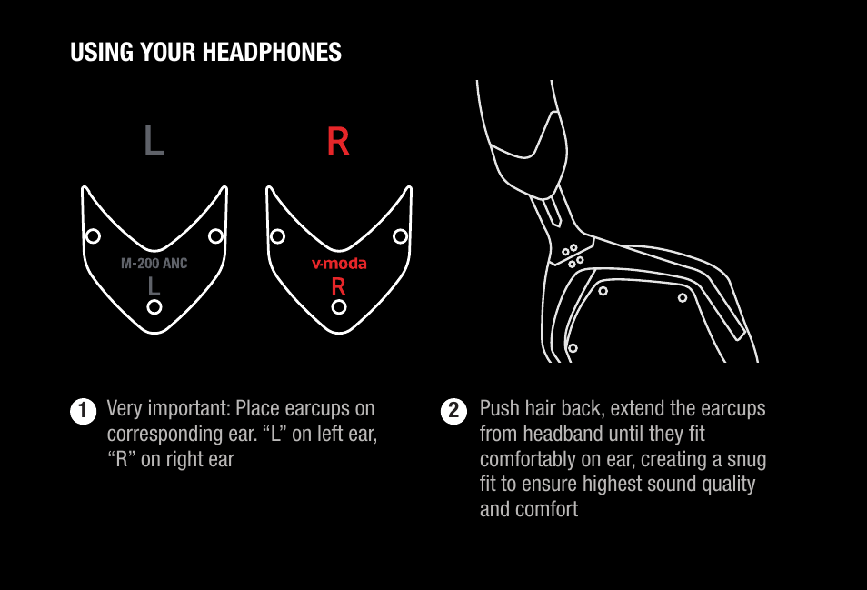 Using your headphones | V-MODA M-200 Noise-Canceling Wireless Over-Ear Headphones User Manual | Page 6 / 26