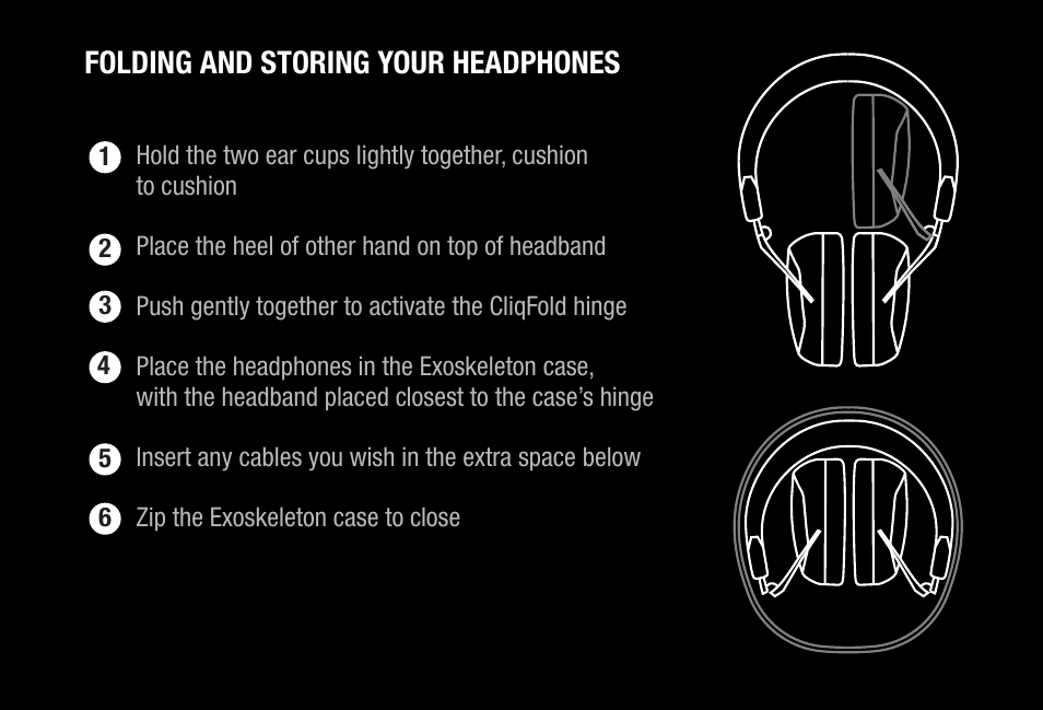 Folding and storing your headphones | V-MODA M-200 Noise-Canceling Wireless Over-Ear Headphones User Manual | Page 7 / 26