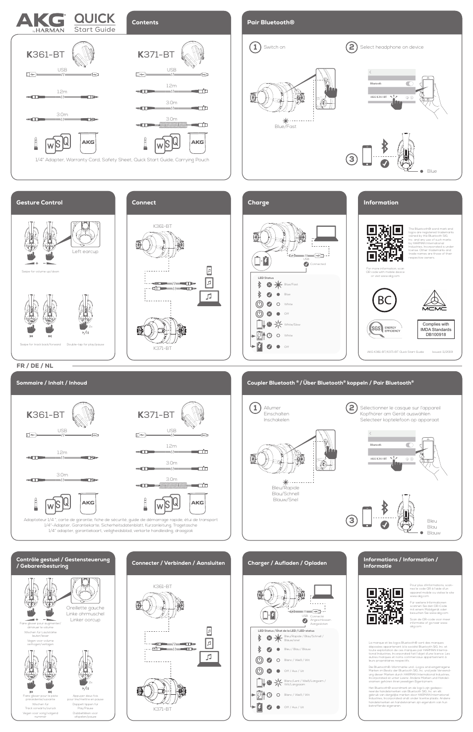 Akg K361-BT Professional Bluetooth Closed-Back Studio Headphones User Manual | 2 pages