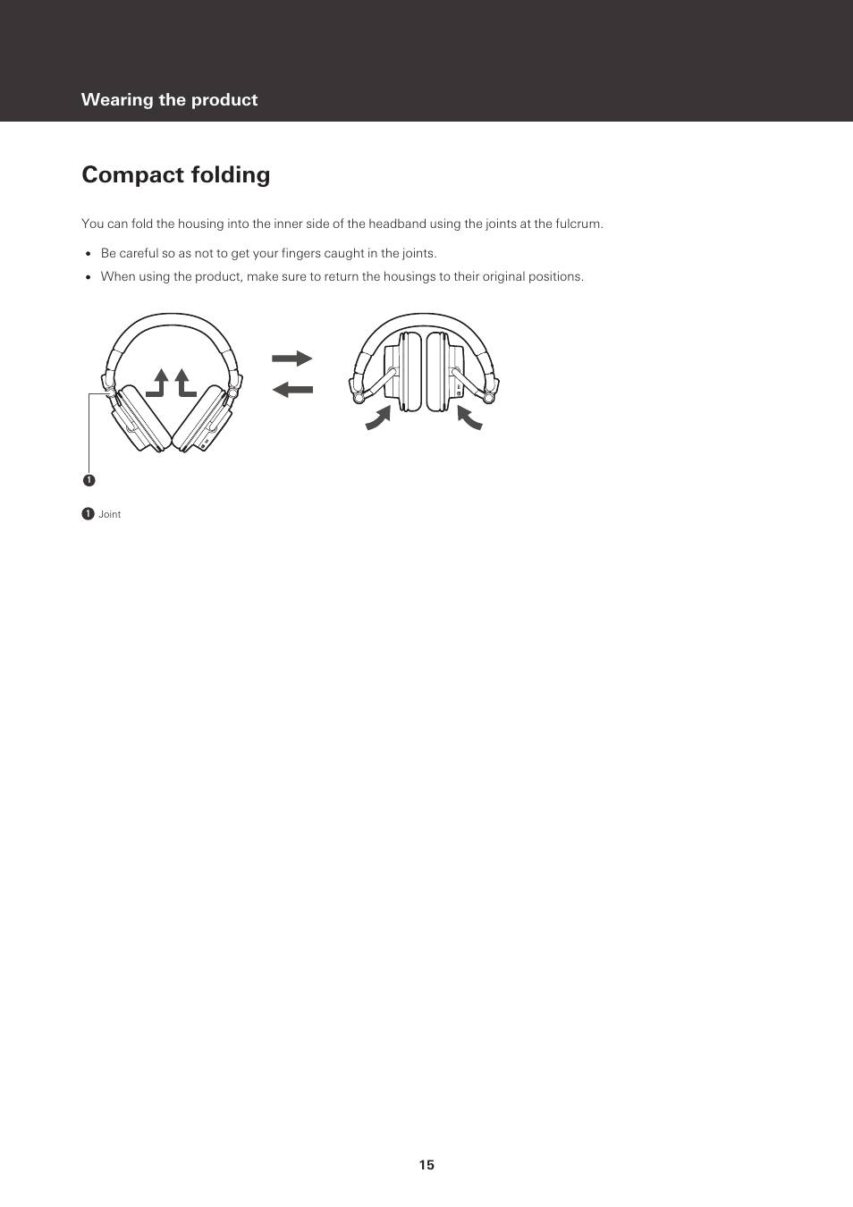 Compact folding, Wearing the product | Audio-Technica ATH-M50xBT2 Wireless Over-Ear Headphones (Black) User Manual | Page 16 / 31