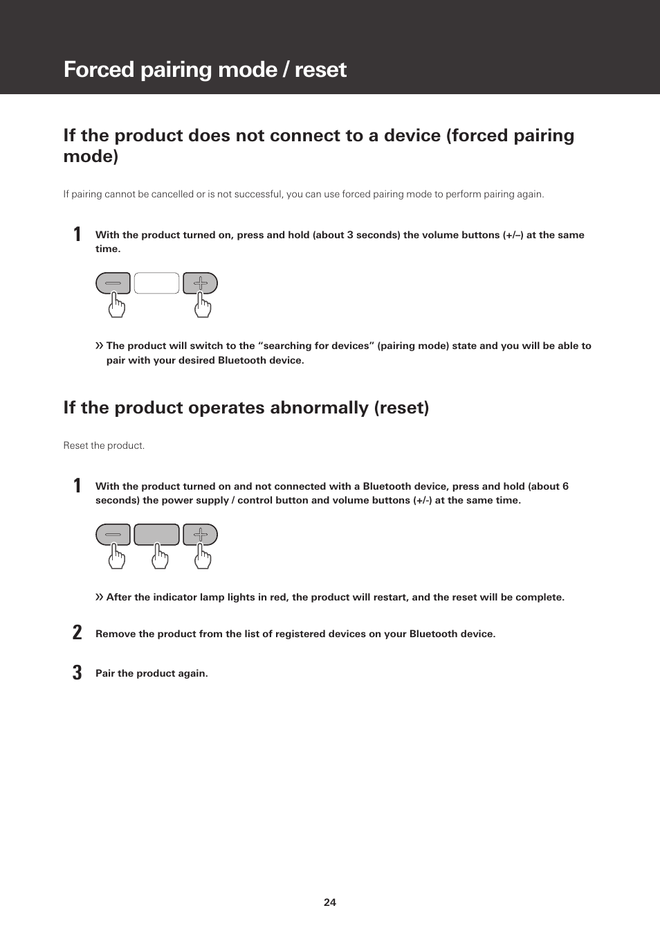 Forced pairing mode / reset, If the product operates abnormally (reset) | Audio-Technica ATH-M50xBT2 Wireless Over-Ear Headphones (Black) User Manual | Page 25 / 31