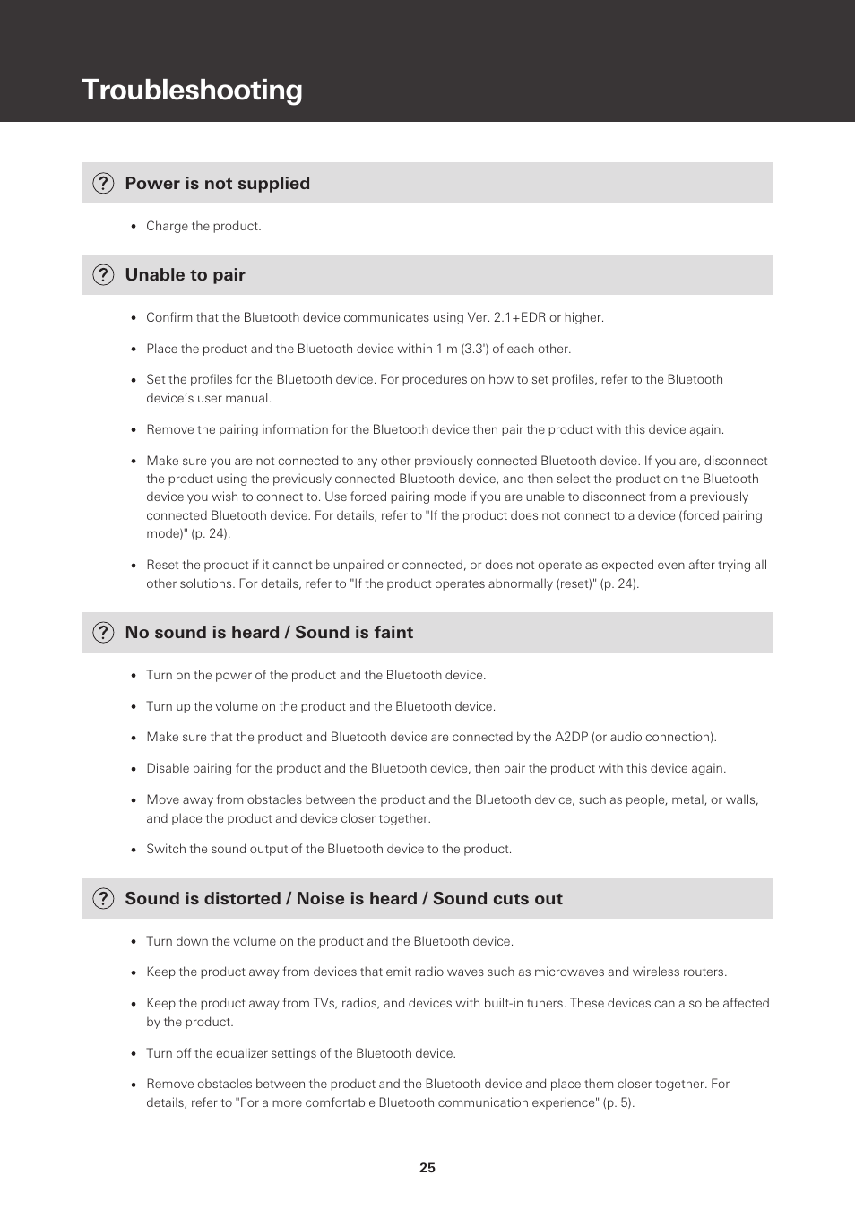 Troubleshooting | Audio-Technica ATH-M50xBT2 Wireless Over-Ear Headphones (Black) User Manual | Page 26 / 31