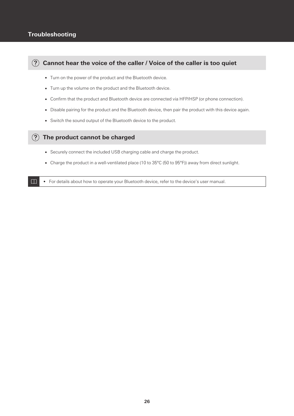 Troubleshooting, The product cannot be charged | Audio-Technica ATH-M50xBT2 Wireless Over-Ear Headphones (Black) User Manual | Page 27 / 31