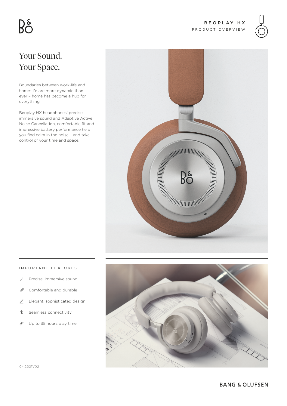 Bang & Olufsen Beoplay HX Noise-Canceling Wireless Over-Ear Headphones (Timber) User Manual | 6 pages