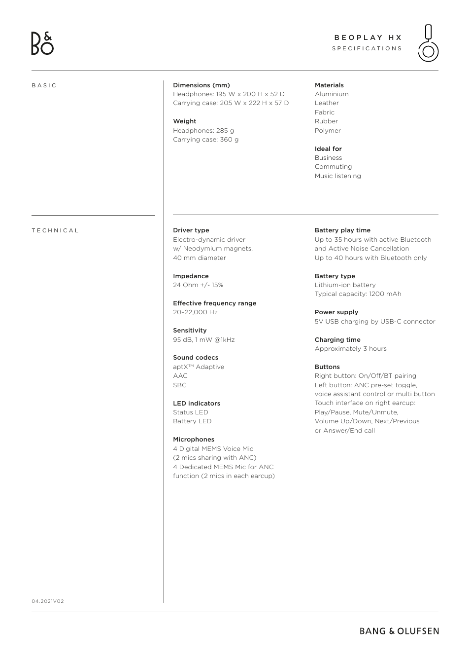 Bang & Olufsen Beoplay HX Noise-Canceling Wireless Over-Ear Headphones (Timber) User Manual | Page 2 / 6