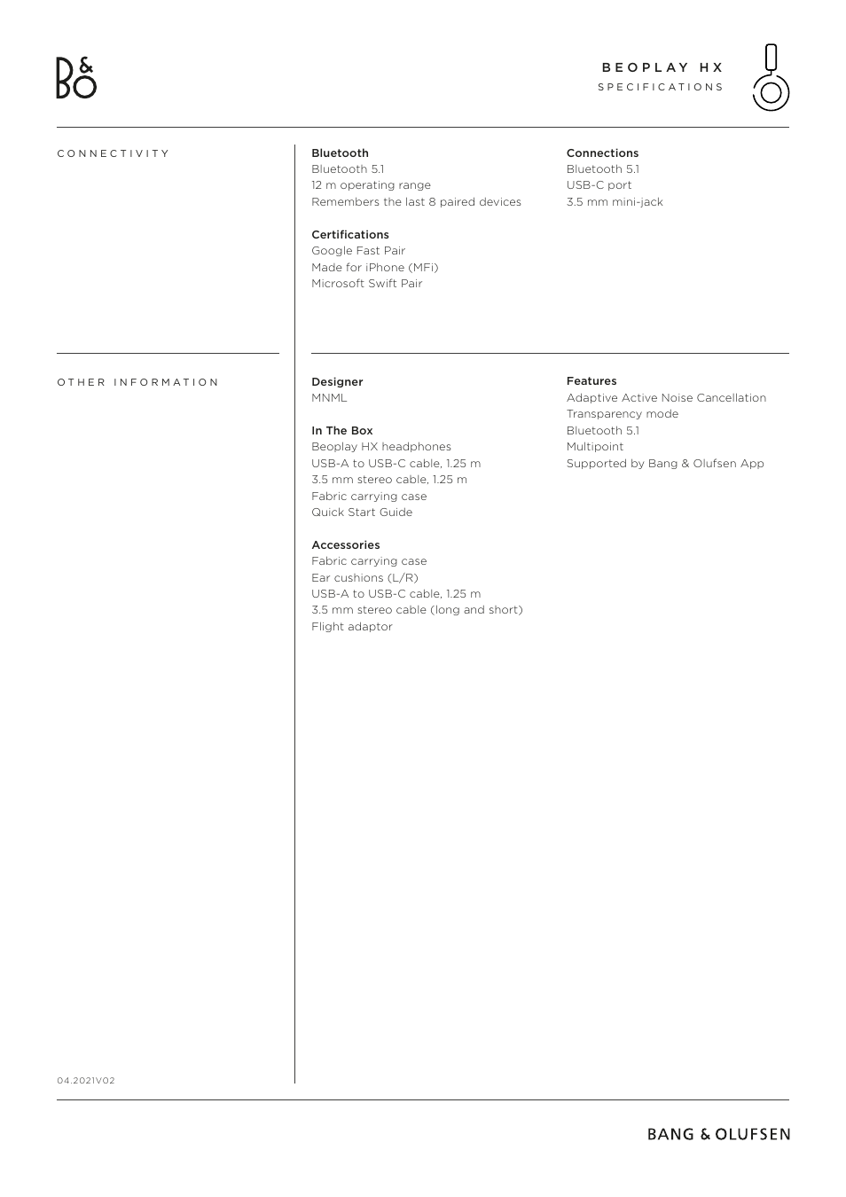 Bang & Olufsen Beoplay HX Noise-Canceling Wireless Over-Ear Headphones (Timber) User Manual | Page 3 / 6