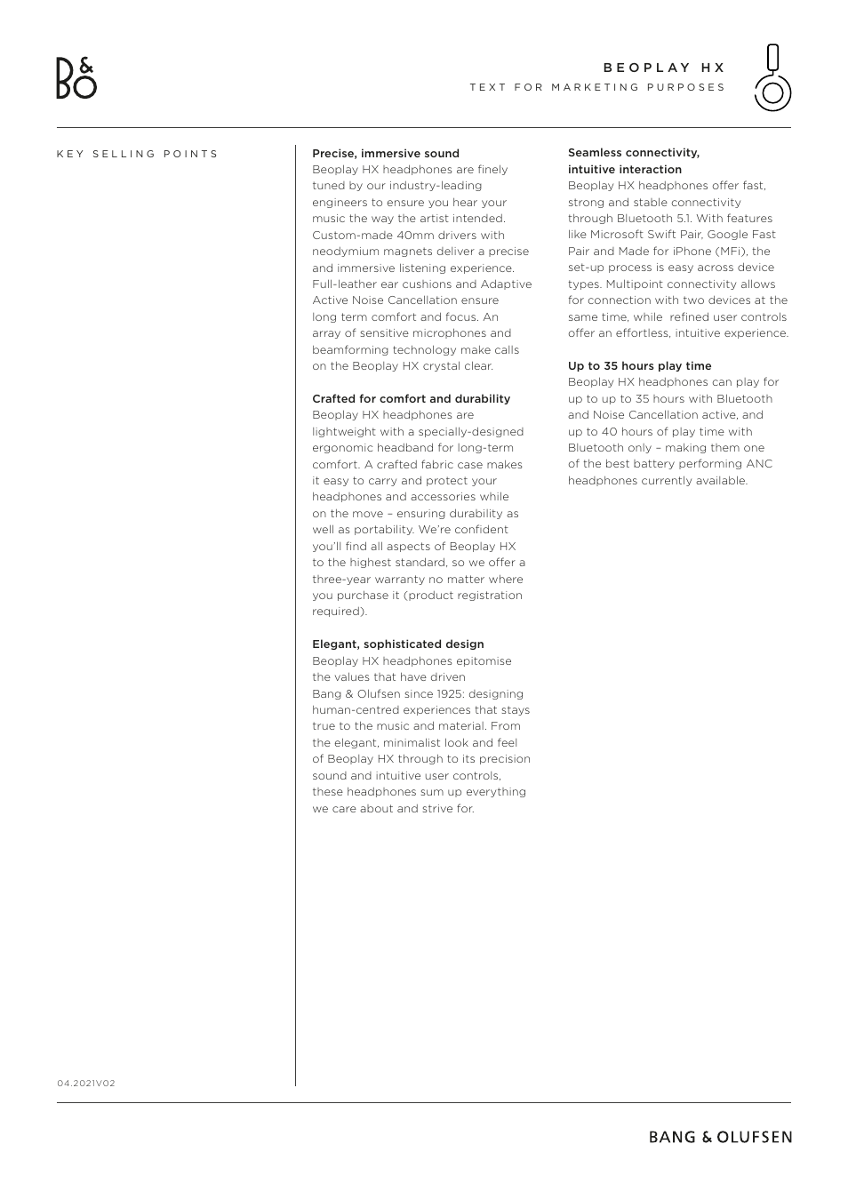 Bang & Olufsen Beoplay HX Noise-Canceling Wireless Over-Ear Headphones (Timber) User Manual | Page 6 / 6