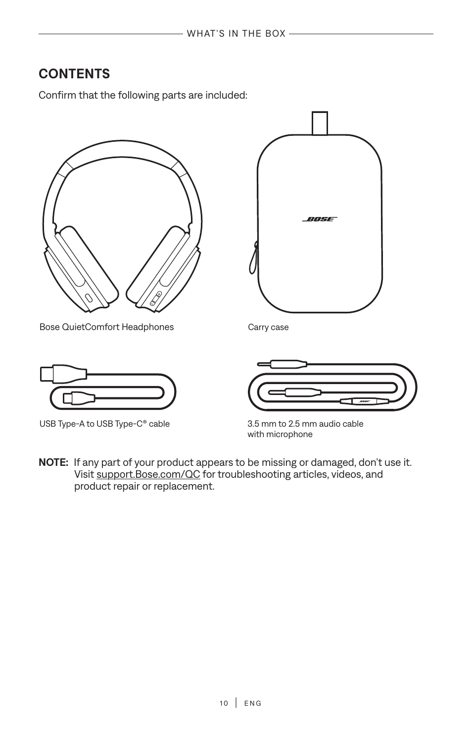 Bose QuietComfort Wireless Over-Ear Active Noise Canceling Headphones (White Smoke) User Manual | Page 10 / 42