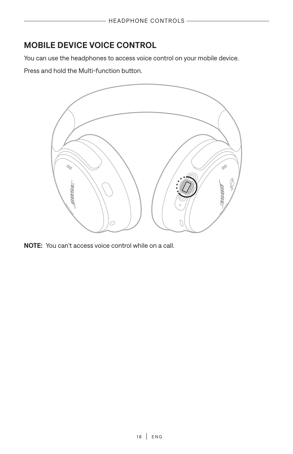 Mobile device voice control | Bose QuietComfort Wireless Over-Ear Active Noise Canceling Headphones (White Smoke) User Manual | Page 18 / 42