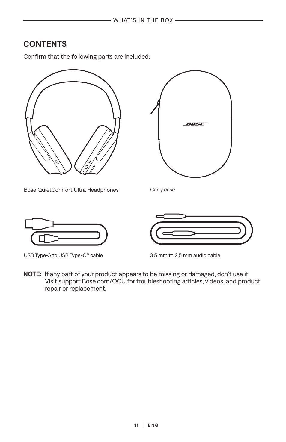Bose QuietComfort Ultra Wireless Noise Canceling Over-Ear Headphones (White Smoke) User Manual | Page 11 / 56