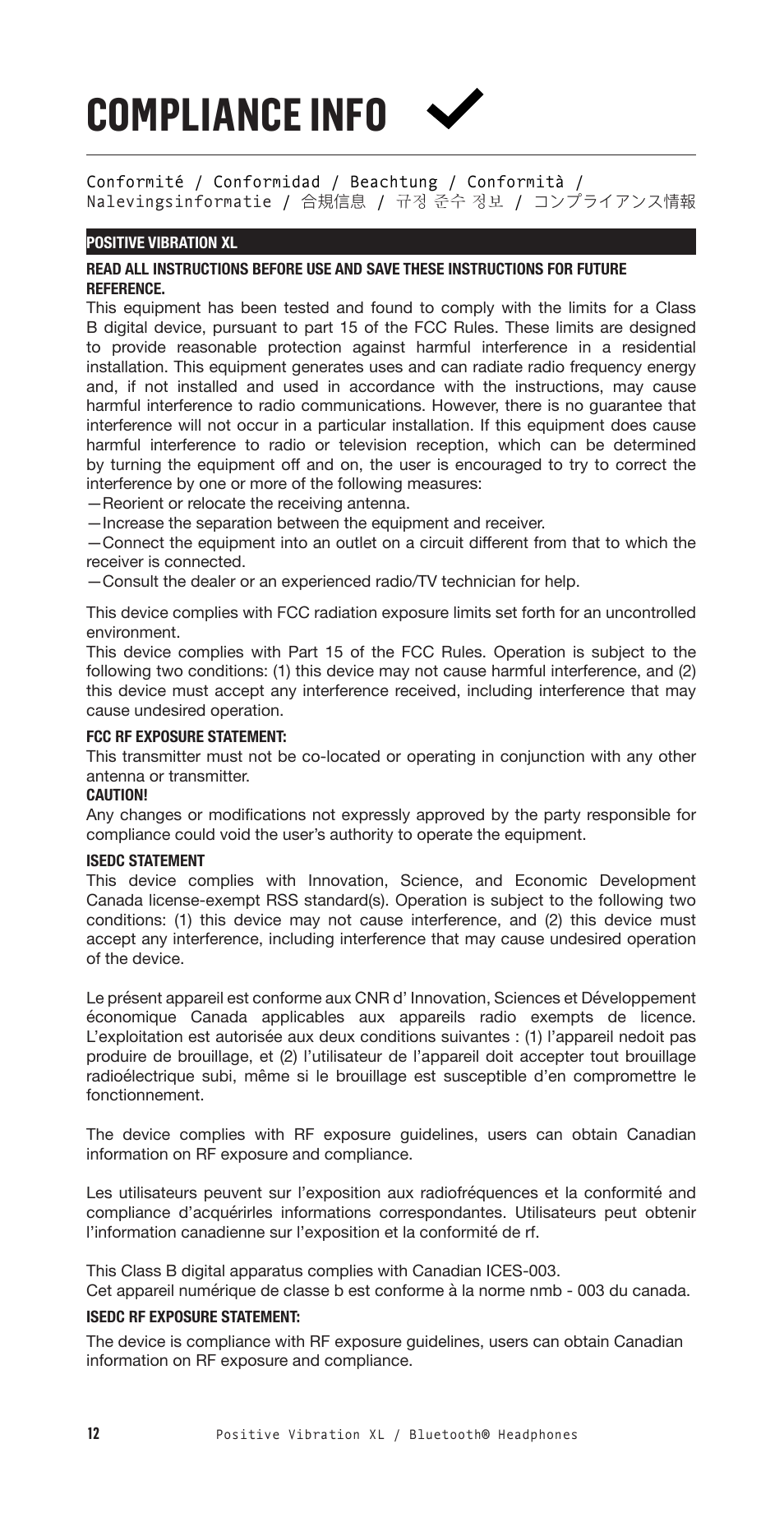 Compliance info | House of Marley Positive Vibration XL Noise-Canceling Wireless Over-Ear Headphones (Copper) User Manual | Page 13 / 24