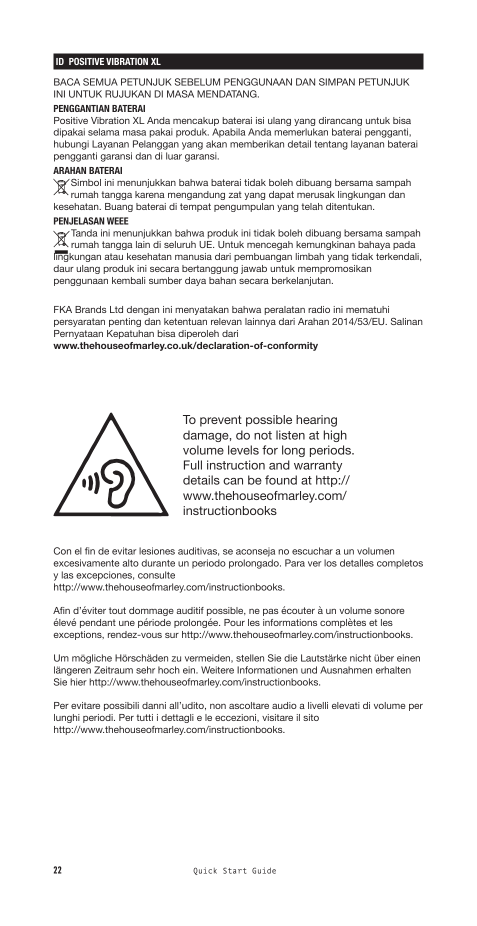 House of Marley Positive Vibration XL Noise-Canceling Wireless Over-Ear Headphones (Copper) User Manual | Page 23 / 24