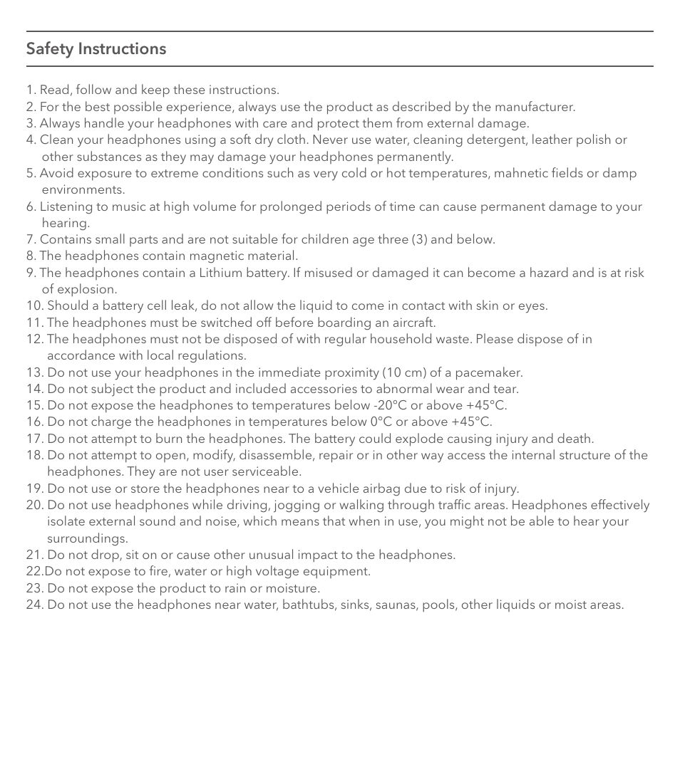 Safety instructions | Saramonic Noise-Canceling Wireless Over-Ear Headphones User Manual | Page 11 / 22