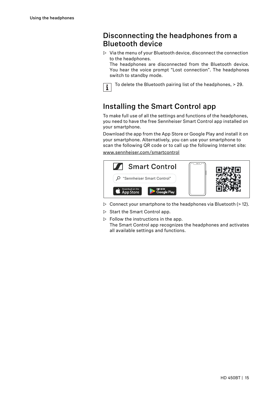 Installing the smart control app | Sennheiser HD 450BT Noise-Canceling Wireless Over-Ear Headphones (White) User Manual | Page 15 / 33
