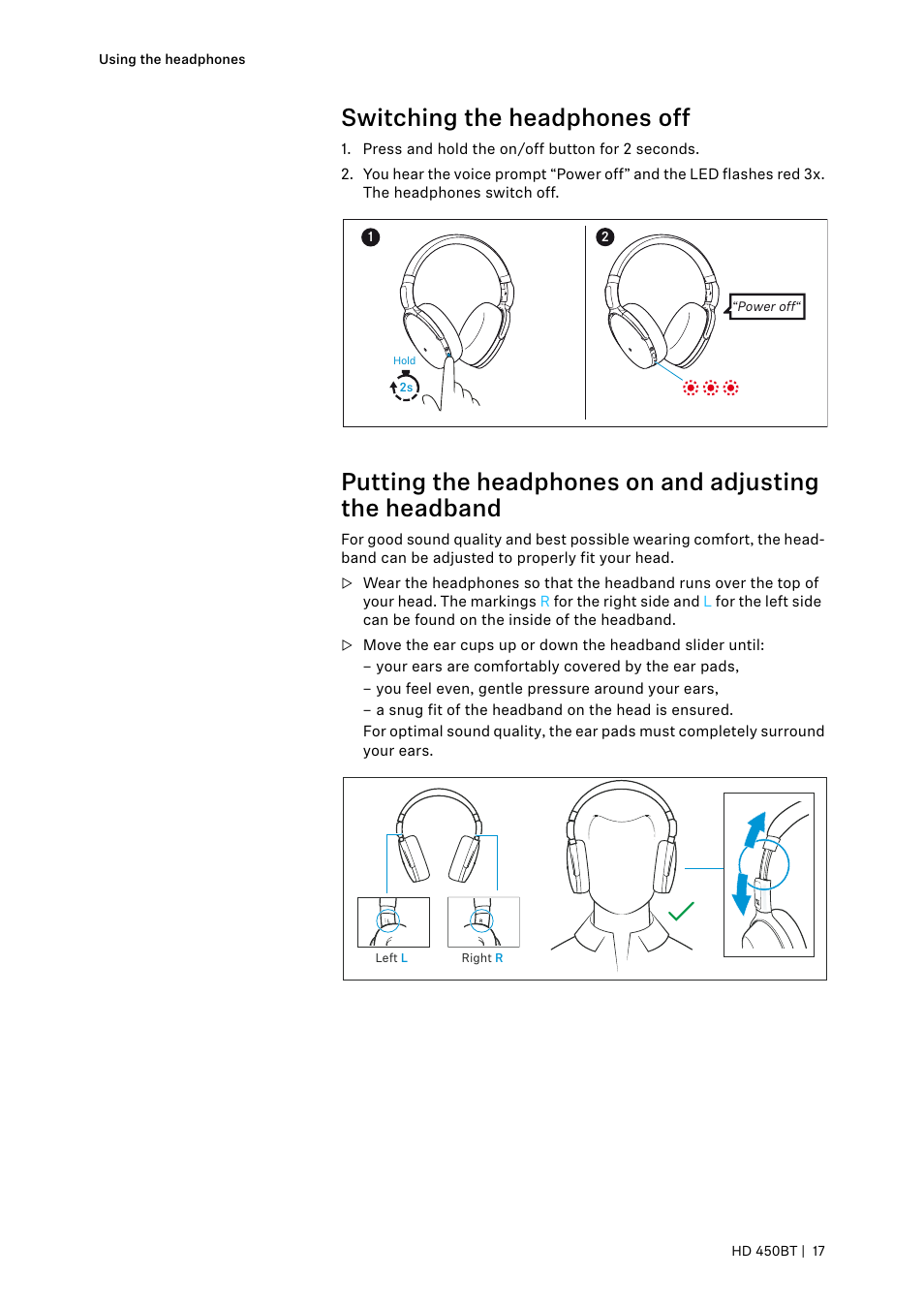 Switching the headphones off | Sennheiser HD 450BT Noise-Canceling Wireless Over-Ear Headphones (White) User Manual | Page 17 / 33