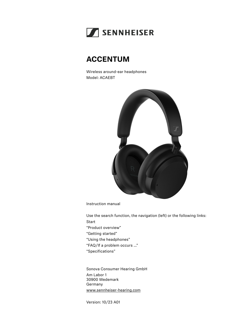 Sennheiser ACCENTUM Over-Ear Wireless Headphones (Black) User Manual | 40 pages