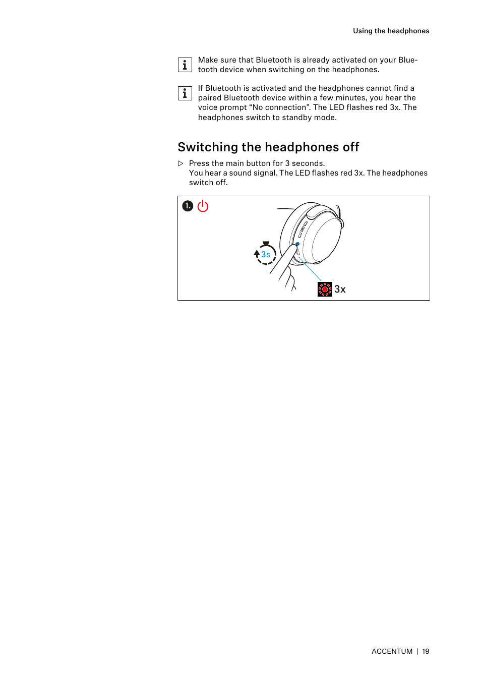 Switching the headphones off | Sennheiser ACCENTUM Over-Ear Wireless Headphones (Black) User Manual | Page 19 / 40