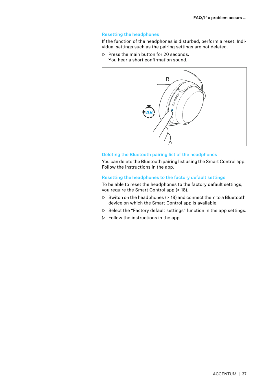 Resetting the headphones | Sennheiser ACCENTUM Over-Ear Wireless Headphones (Black) User Manual | Page 37 / 40