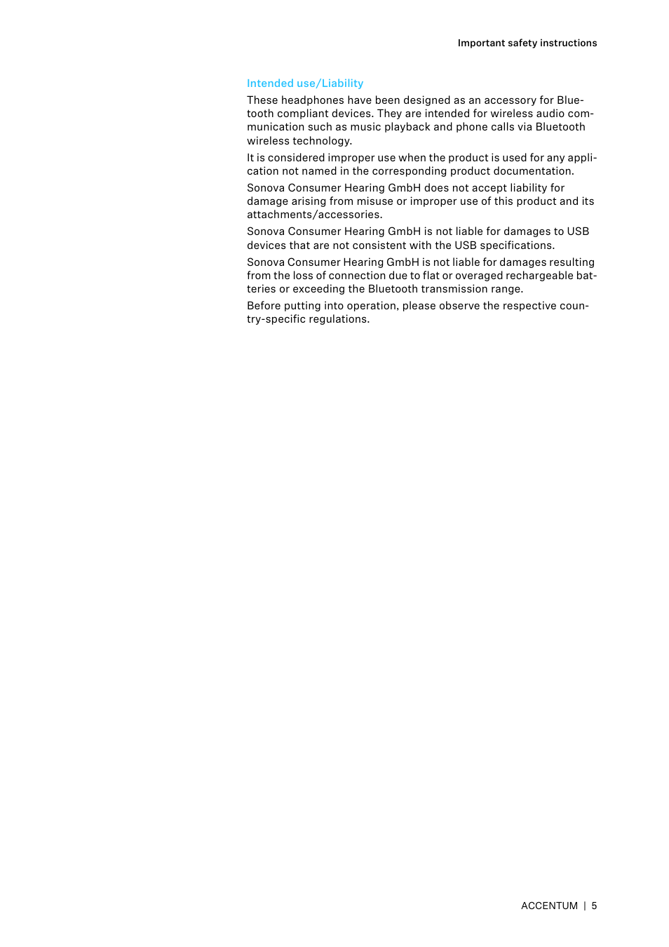 Intended use/liability | Sennheiser ACCENTUM Over-Ear Wireless Headphones (Black) User Manual | Page 5 / 40