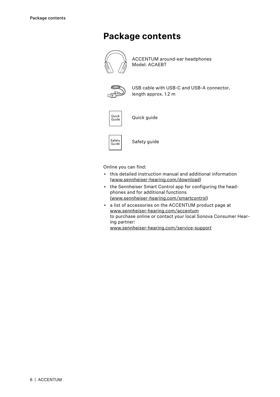 Package contents | Sennheiser ACCENTUM Over-Ear Wireless Headphones (Black) User Manual | Page 6 / 40