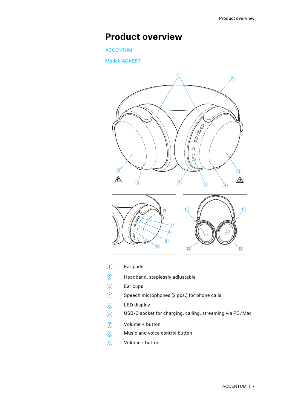 Product overview, Accentum | Sennheiser ACCENTUM Over-Ear Wireless Headphones (Black) User Manual | Page 7 / 40