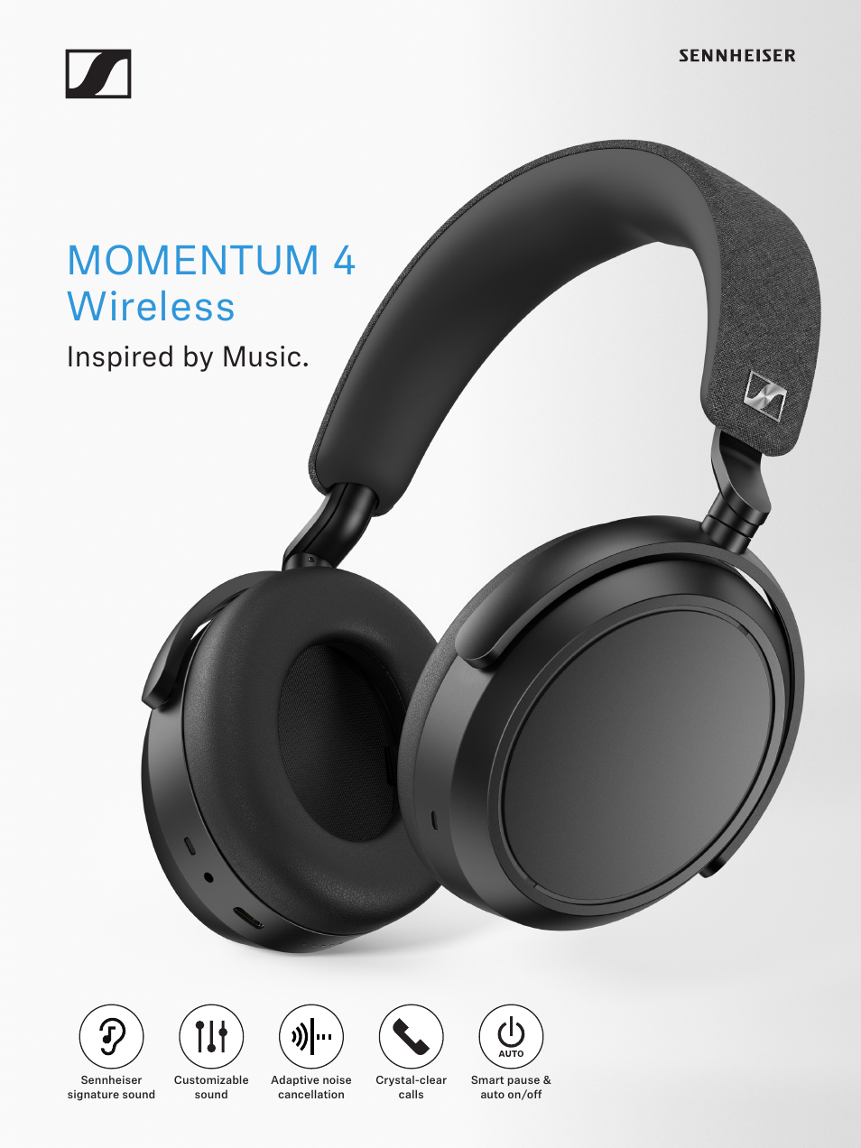 Sennheiser MOMENTUM 4 Noise-Canceling Wireless Over-Ear Headphones (Black) User Manual | 3 pages