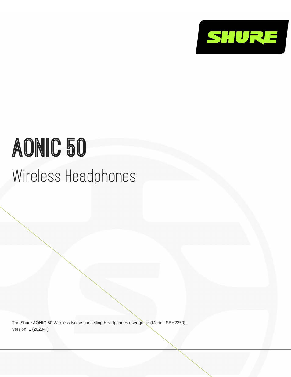 Shure AONIC 50 Wireless Noise-Canceling Headphones (White) User Manual | 15 pages