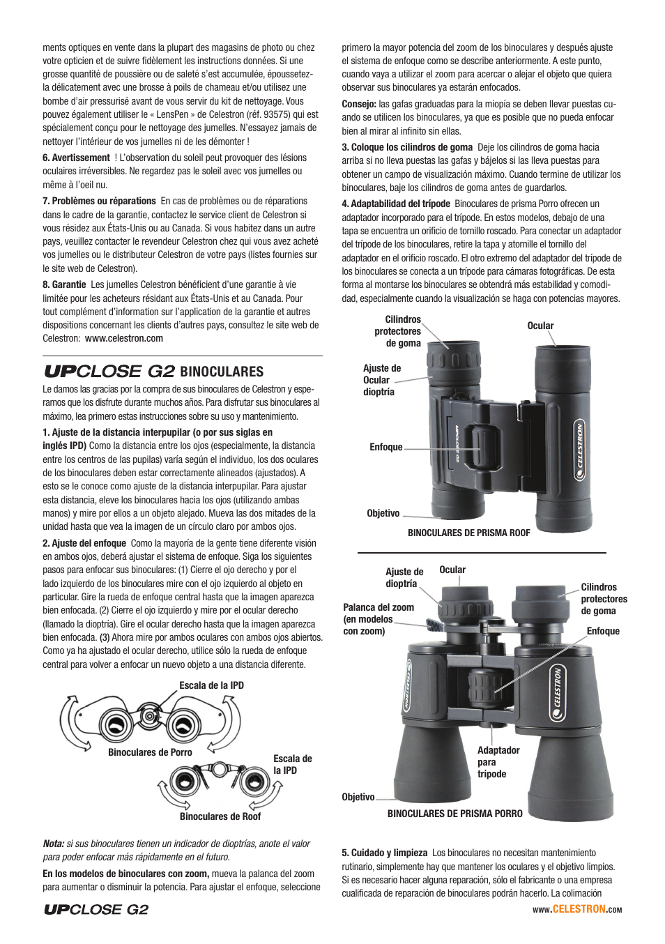 Binoculares | Celestron UpClose G2 10x50 Porro Binoculars User Manual | Page 4 / 8