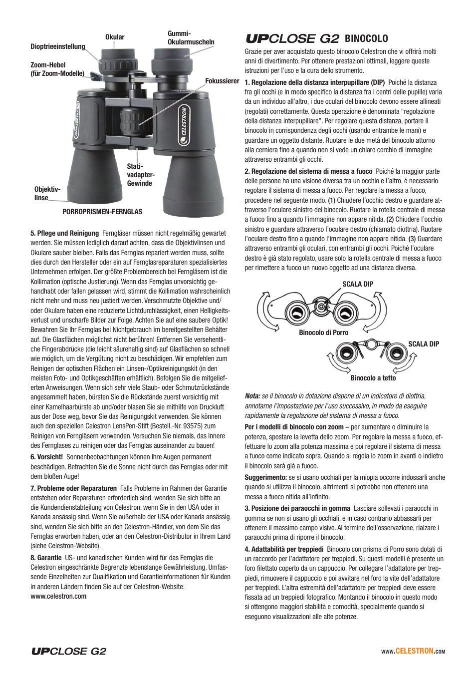 Binocolo | Celestron UpClose G2 10x50 Porro Binoculars User Manual | Page 6 / 8