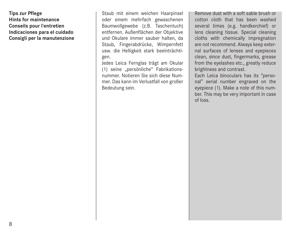 LEICA 10x25 Trinovid BCA Binoculars User Manual | Page 11 / 20
