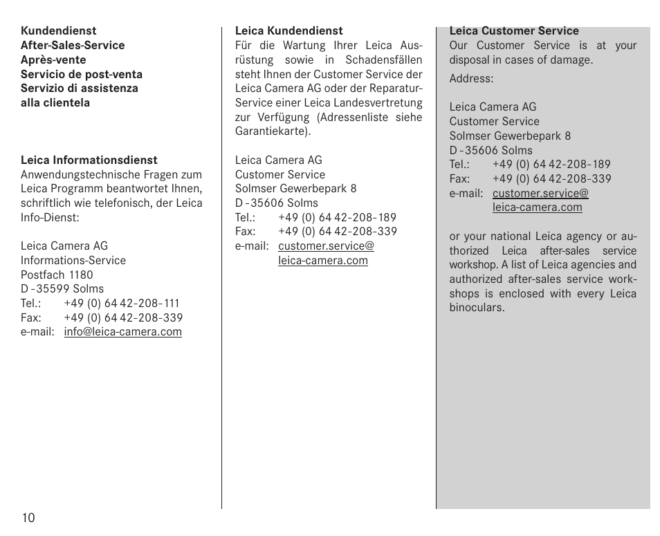 LEICA 10x25 Trinovid BCA Binoculars User Manual | Page 13 / 20