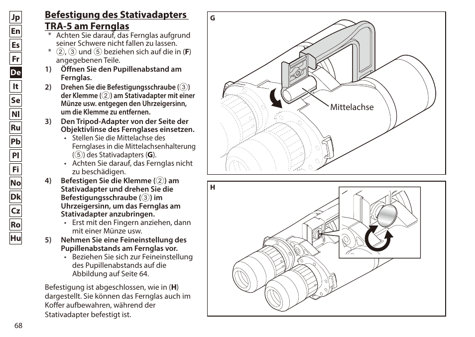 Befestigung des stativadapters tra-5 am fernglas | Nikon 7x50 WX IF Binocular (Black) User Manual | Page 68 / 240