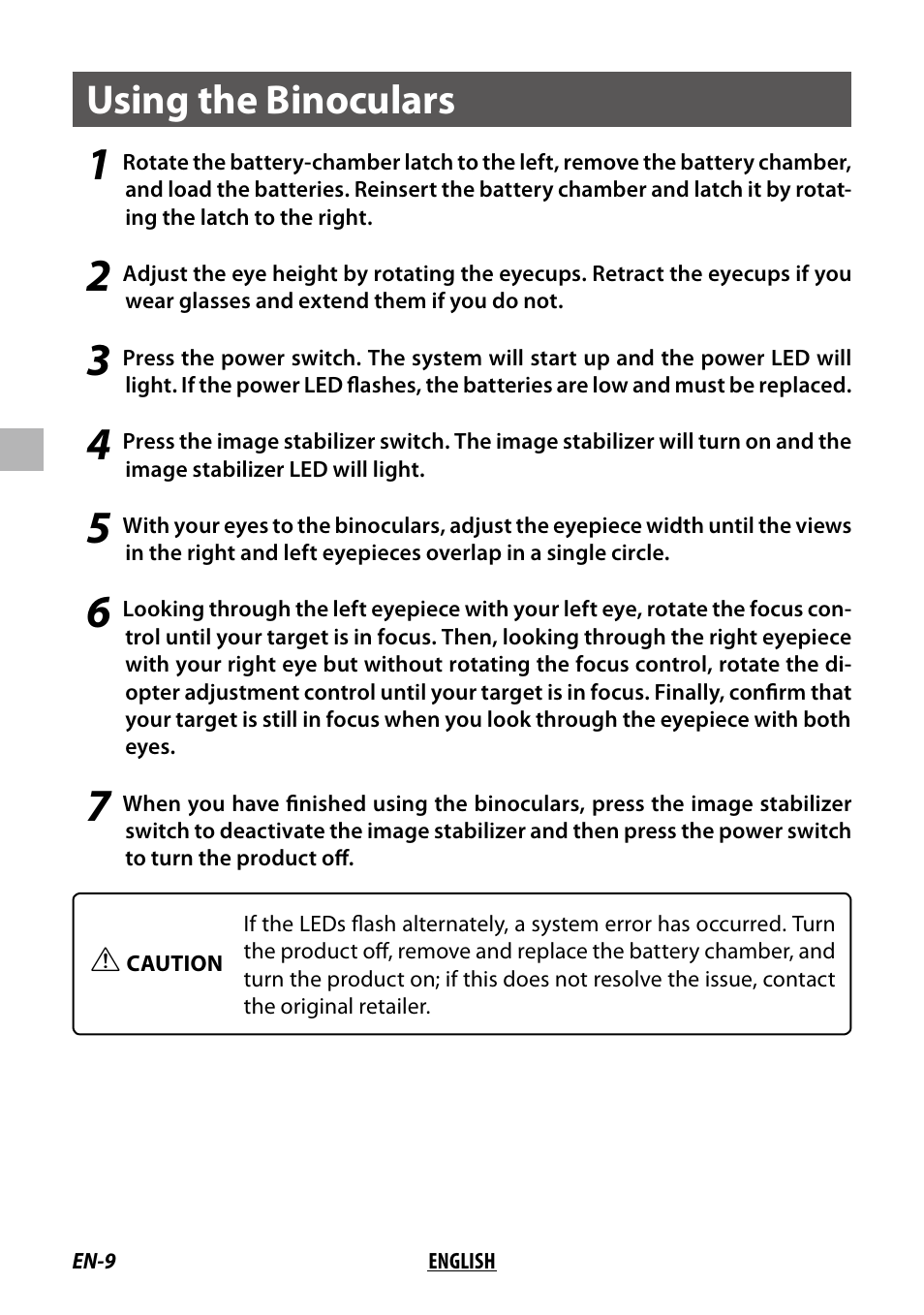 Using the binoculars | Fujinon 14x40 TSX1440 Techno-Stabi Image-Stabilized Binoculars (Black) User Manual | Page 10 / 11